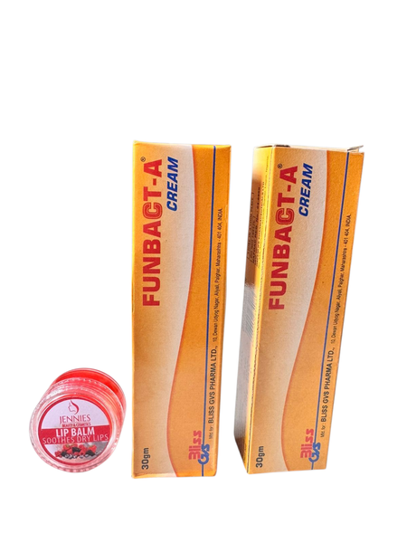 Jennies Lip Balm and 2x funbact-A triple action cream
