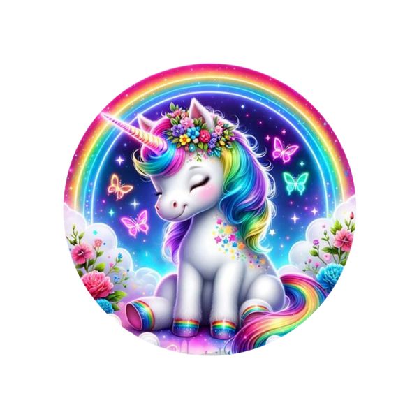 Kids Rainbow Unicorn Print Round Rug