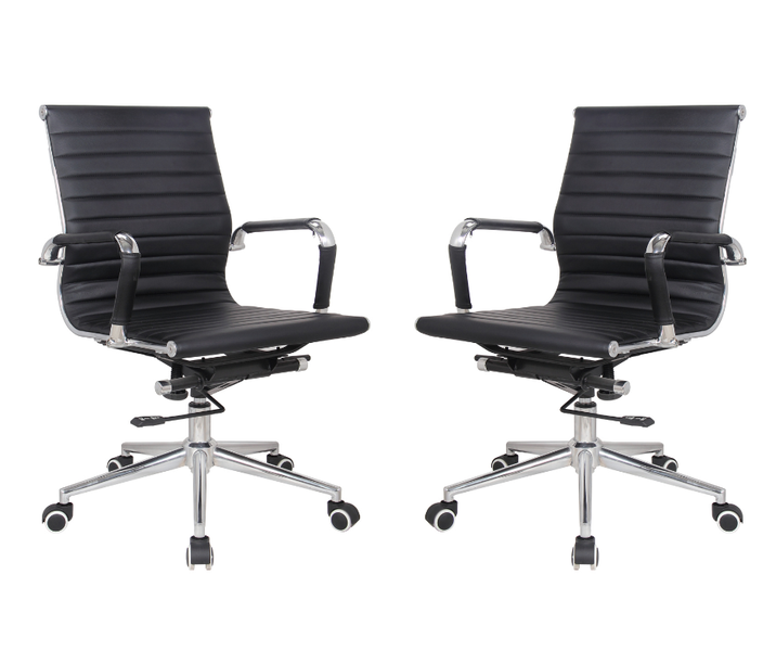 TOCC Ribbed Medium Back Office Chairs-Set of 2-Leather