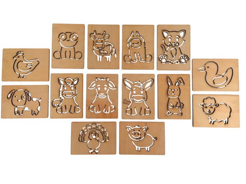 Wooden 14 Piece Farm Animal Stencil Set