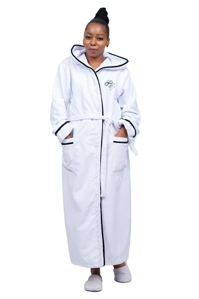 Selphie's Hooded Toweling BathrobeMorning Gown - White