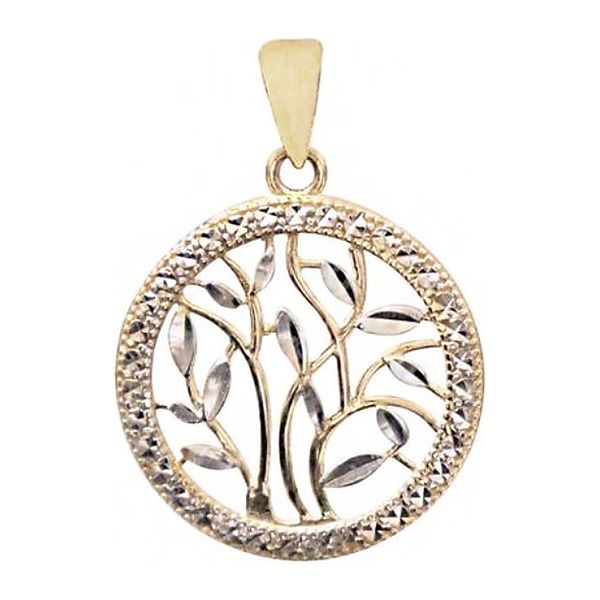 Vixen Tree of Life 9ct Yellow and White Gold Pendant with Diamond Cut Edge
