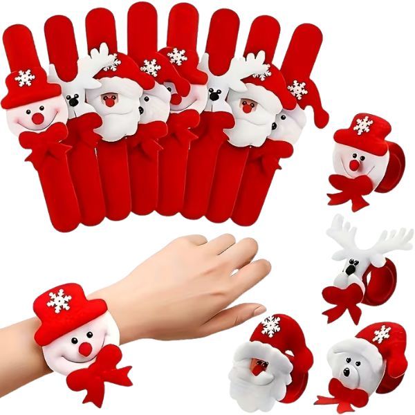8Pack Christmas Themed Snap Bracelets- Santa, Snowman, Reindeer, Polar Bear