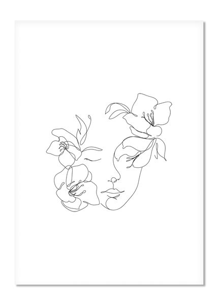 Wall Art: Line Art - Abstract Face with Flowers