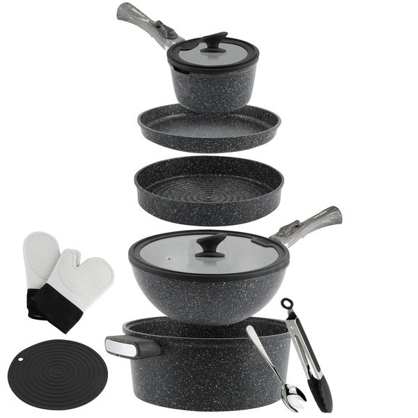 14 - Piece Die Caseting Stackable Minimalist Non-Stick Cookware Set