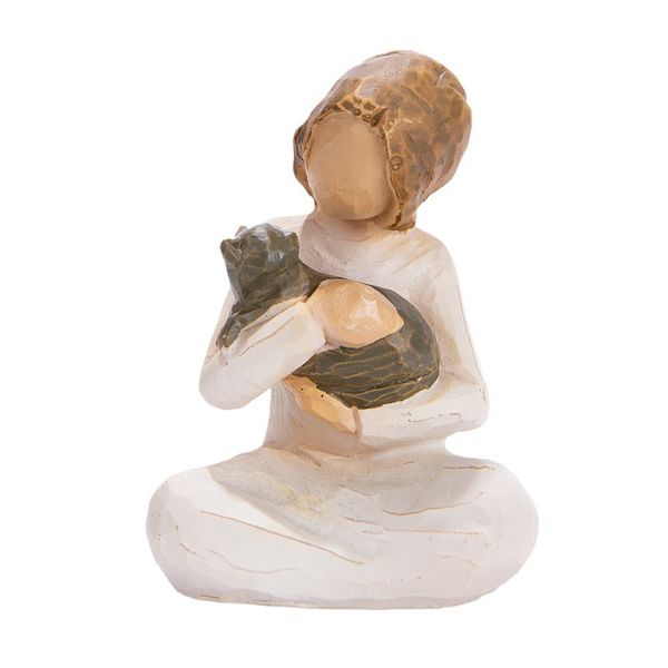 Creative Girl Holding a Resin Cat Statue