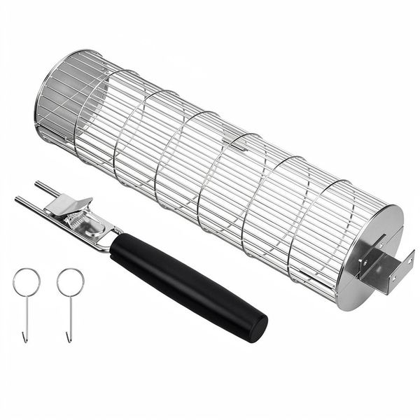 Stainless Steel Rolling Braai Grill Basket with Handle