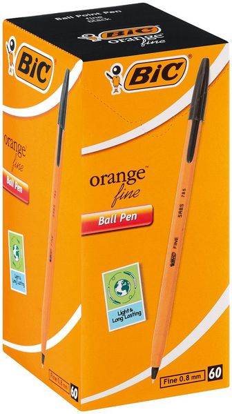 BIC Orange Fine Ball Point Pen - Black (Box of 60 Barcoded pens)