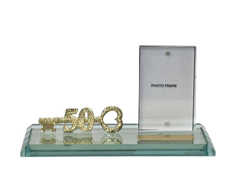 50th Key on Mirror Glass Base Engraving Plate + Magnetic Photo Frame