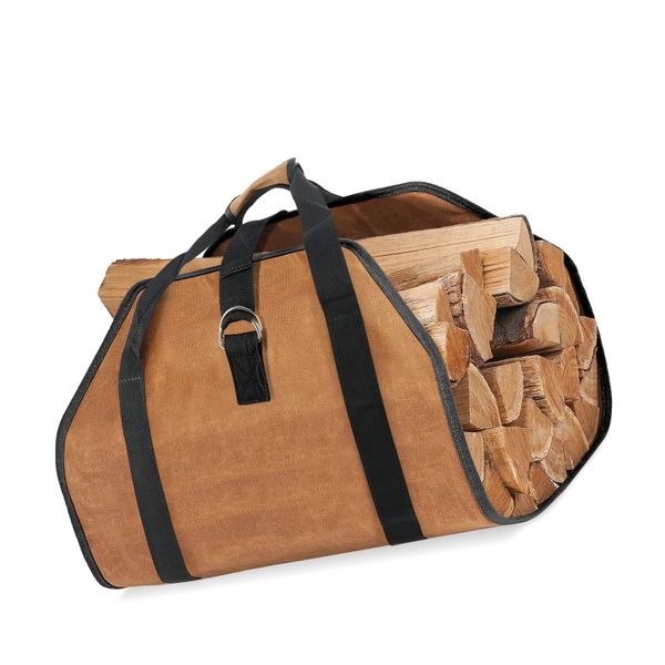 Waxed Canvas Log Carrier Bag, Indoor Outdoor, Camping Trip Christmas Gift