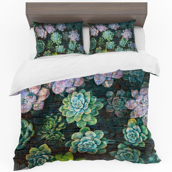 Two Tone Succulents Duvet Cover Set
