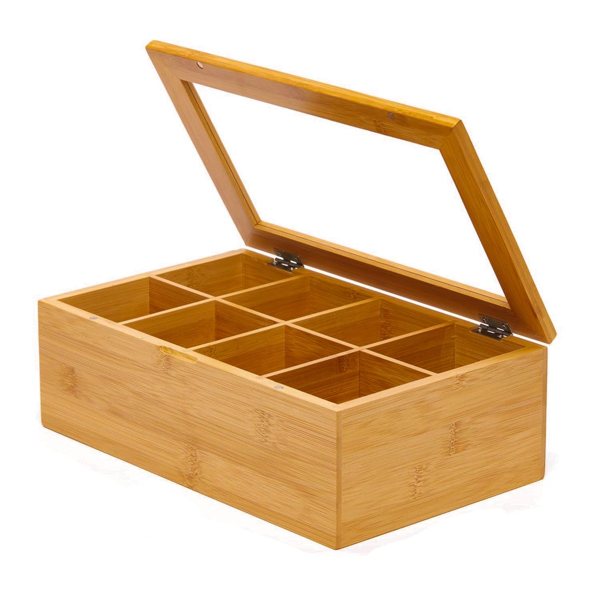 8-Slot Bamboo Tea Coffee Organizer Clear-View Home Office Storage Box