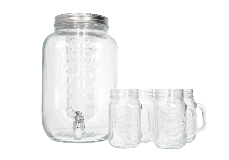Danny Home Glass Drink Dispenser Set with Mason Jar Mugs