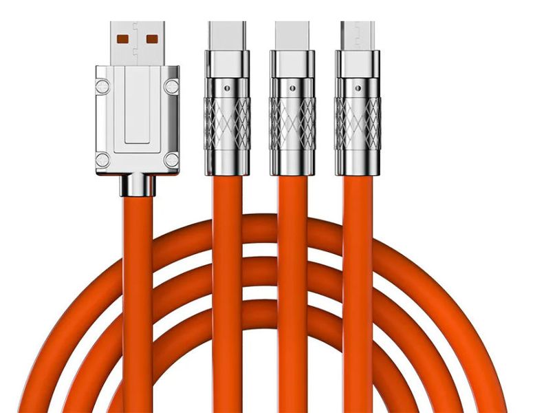 1.2M 3-in-1 120W Super Fast Cable Compatible with iPhone Type-C/Mic 6A