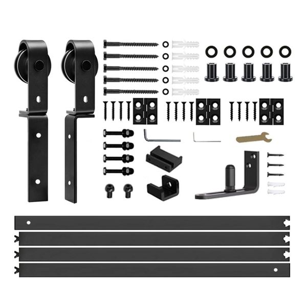 84" Sliding Barn Door Hardware Single Track Bypass Double Door Kit Black