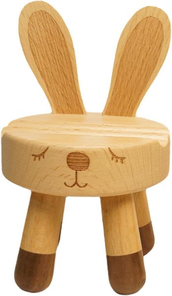 Creative Wooden Rabbit Chair Phone Stand Desktop Holder Natural Wood Color