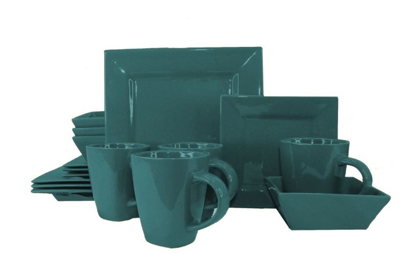 Square Ceramic 16 Piece Dinnerware Set - Green