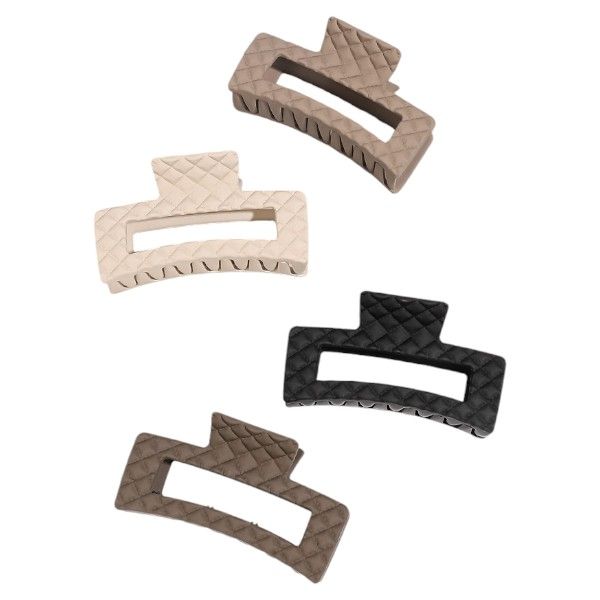 4Piece Grid Pattern Textured Square Hair Claw Clips - Coffee Brown/Black
