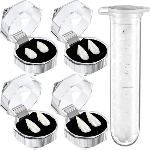 Vampire Teeth Fangs Fake Dentures with 1 Tube Teeth Adhesive - 4 Pairs