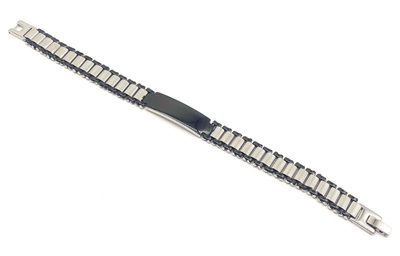 Fabulae Steel &amp; Black ID Bracelet, Bongz