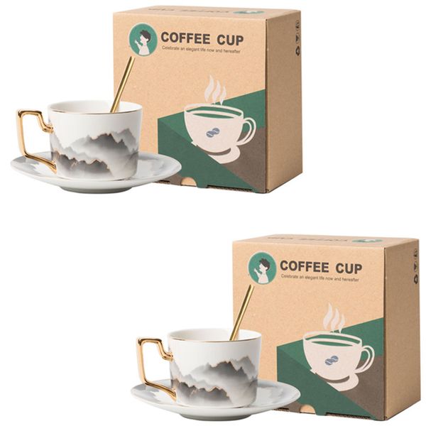 MamaMia Luxury Coffee and Tea Cup Set with Spoon-Mountain Design - Double