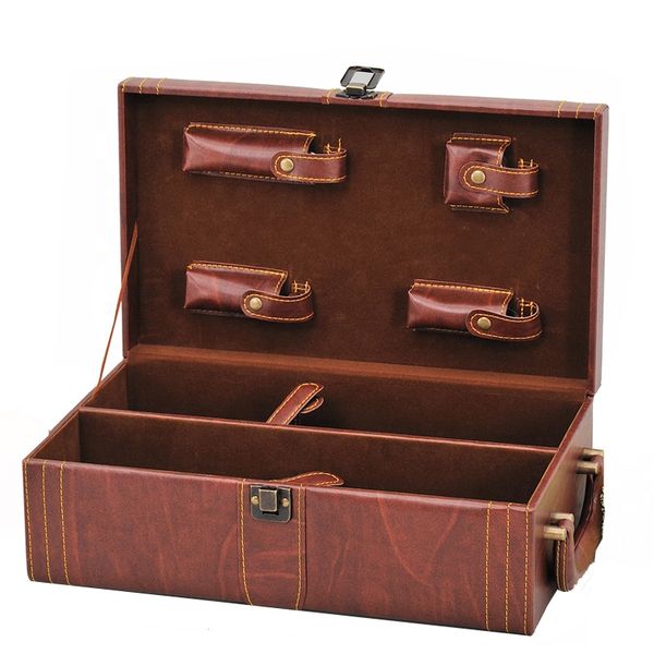 Luxury Brown PU Leather Wine Gift Box Case