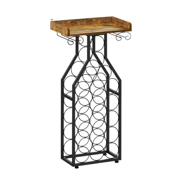 Bottle Shaped Wine Storage Rack Bar Table with Tabletop and Wine Glass Rack
