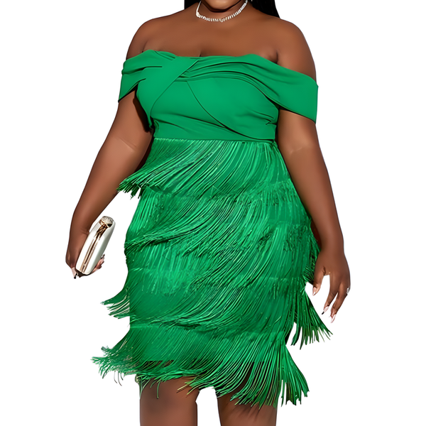 Women's Evening Dresses Tassel Plus Size Dress Prom Off Shoulder Dress