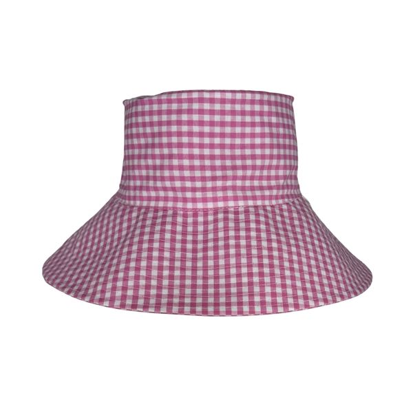 Teal Gingham Plaid Checkered Wide Brim Sun Hat for Girls &amp; Ladies