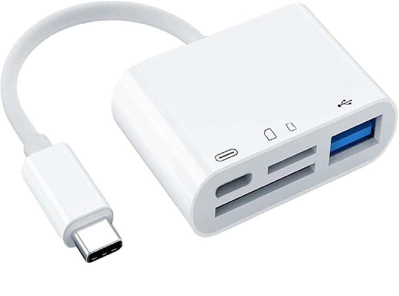 4-in-1 USB-C SD/TF Card Reader with Charging Port for Camera Phone Notebook