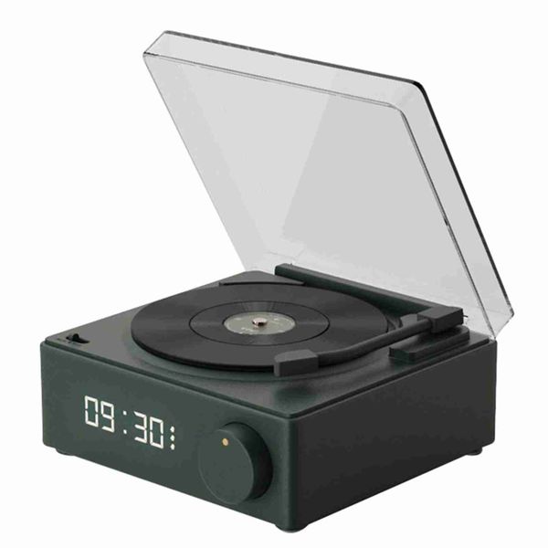 Rotating Vinyl Disc Alarm Clock Speaker Retro Wireless Bluetooth Green