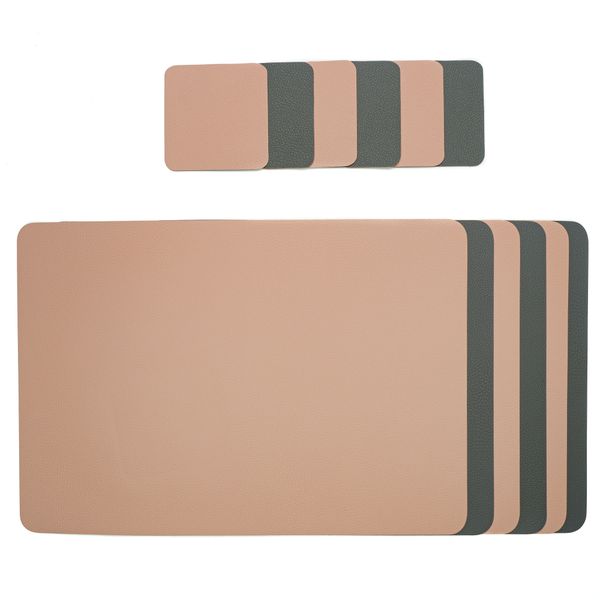 Leather Placemats - Faux - Emerald and Nude - Rectangle