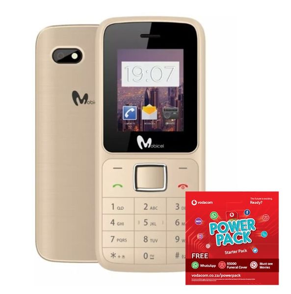 Mobicel C4 Features Phone - Gold + Vodacom Power Pack