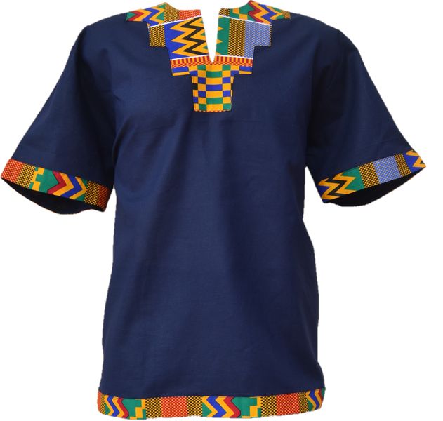 Linen Kente Embroidered Navy Shirt - Ngazi Kente