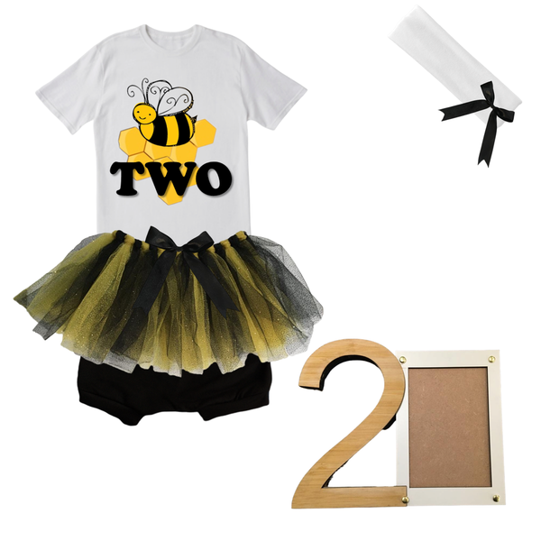 2nd Birthday- Bee Tutu With Headband And Photo Frame