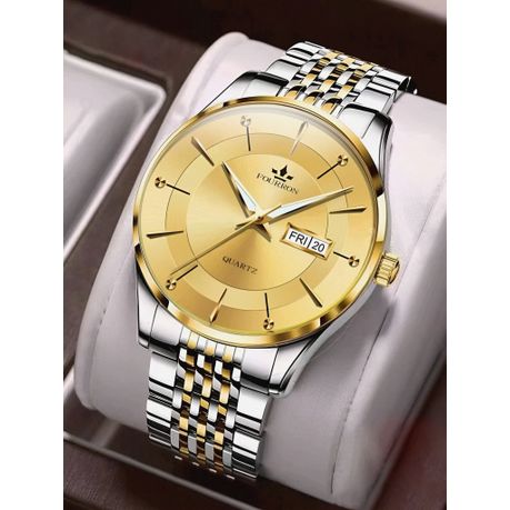 Fourron 1 Piece Men Silver Stainless Steel Strap Round Pointer Quartz Watch