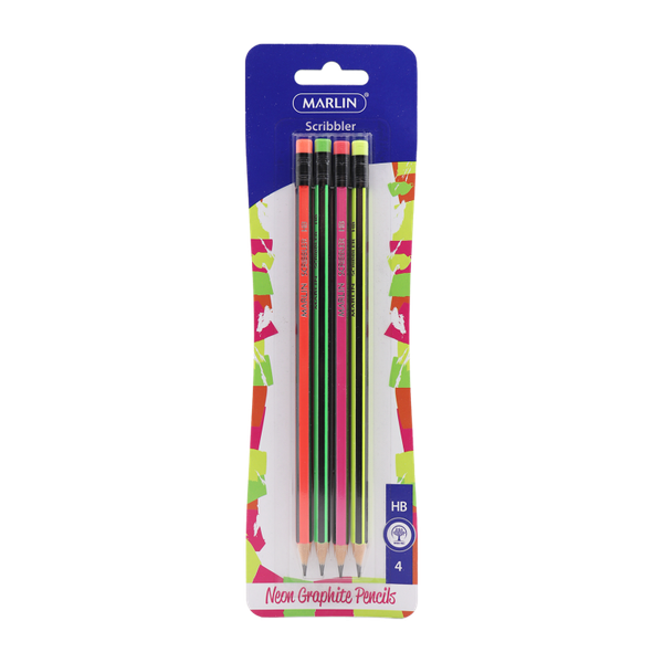 Marlin - 4 HB Neon Rubber Tipped Scribbler Pencils (Pack Of 12)
