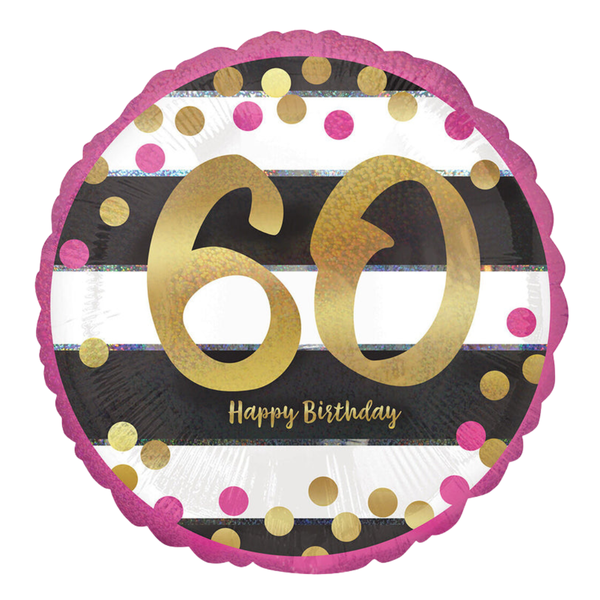 Foil Balloon 18 inch Birthday Pink and Gold 60th