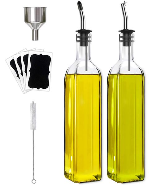 Olive Oil Dispenser Set, Glass Oil and Vinegar Bottles, 2-Pack 500ml