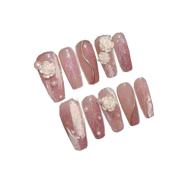 Luxury Handmade Reusable 7 layers Gel UV Finish Press-on Nails with 3D Art