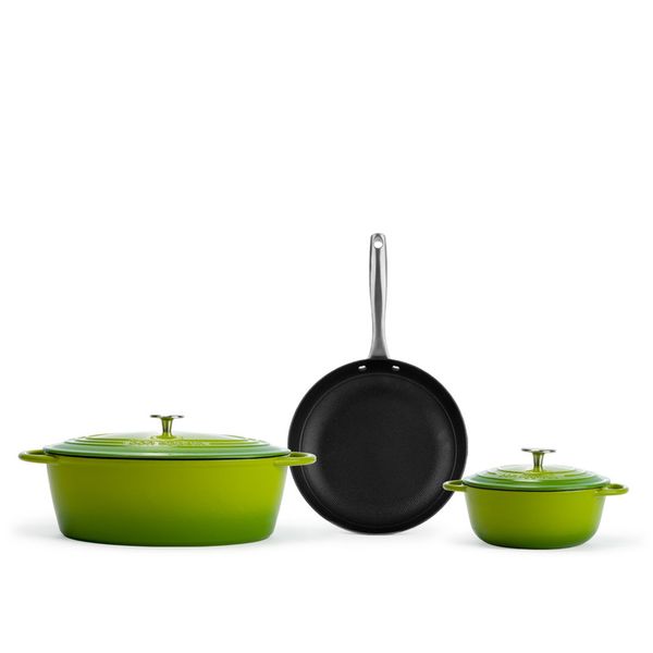 Capri - 5 Piece Enamel Coated Green Cast Iron Oval Set (Non-Stick)