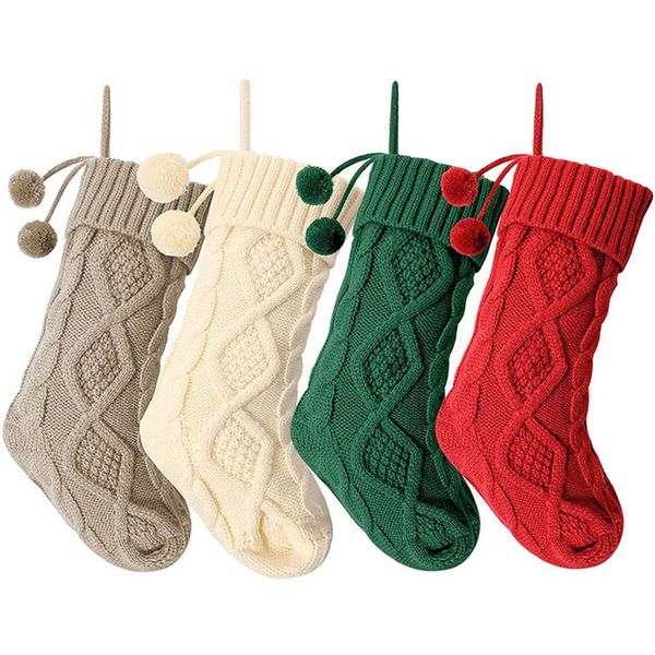 4PCS Christmas Stockings Large Personalized Cable Knitted Xmas Decorations
