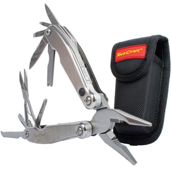 Tork Craft MULTITOOL SILVER WITH LED LIGHT &amp; NYLON POUCH IN BLISTER