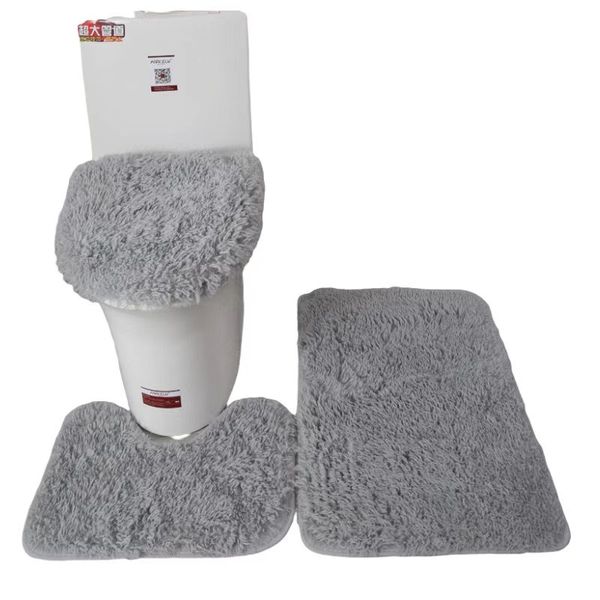 3pcs Absorbent Fluffy Bathroom Mat Toilet Seat Cover &amp; Contour Mat Set