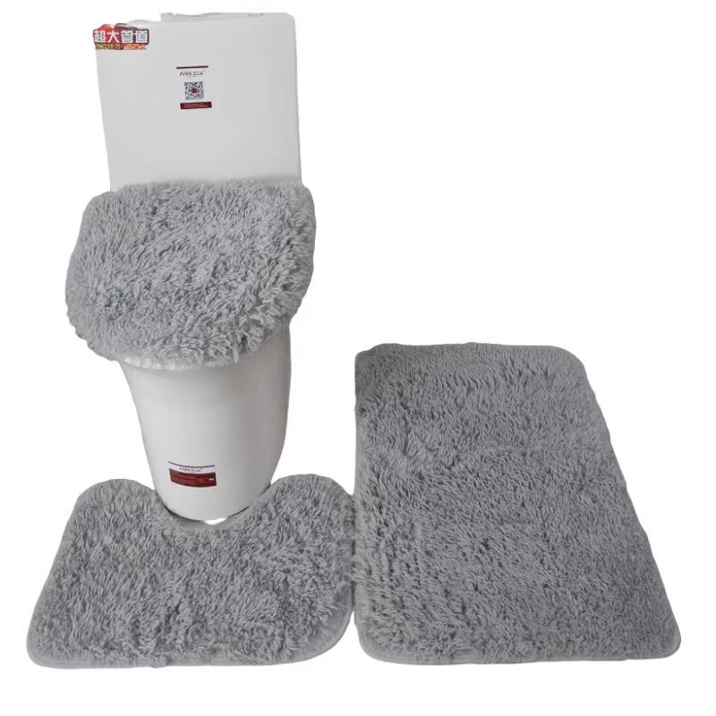 3pcs Absorbent Fluffy Bathroom Mat Toilet Seat Cover & Contour Mat Set ...