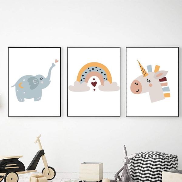 Elephant Rainbow Unicorn - 40cm x 50cm Canvas -Set Of 3