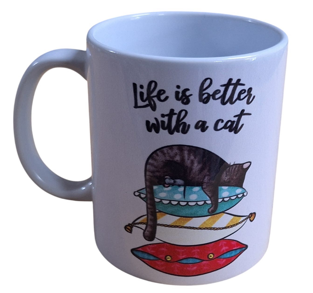 Coffee/Tea Cup - Cat Sleeping on Pillows &amp; I was the Boss until I got a Cat
