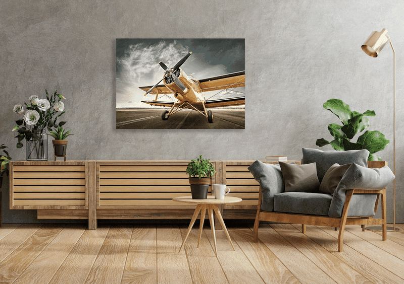 Wall Art Canvas - Yellow Bi-Plane A0
