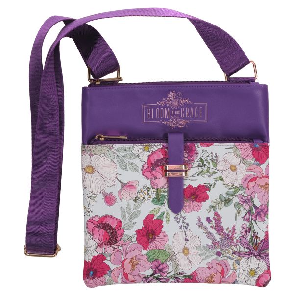 Sling Bag - Bloom in His Grace, Faux Leather, Floral, Purple