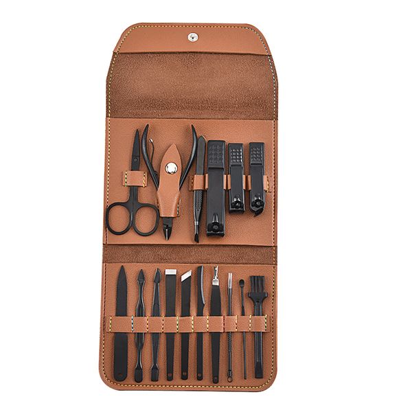 16 Piece Nail Clipper Stainless Steel Nail Care Tool Sets-Black